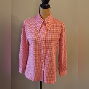 Fritzi Of California Vintage 70s Red Checked Medium Blouse